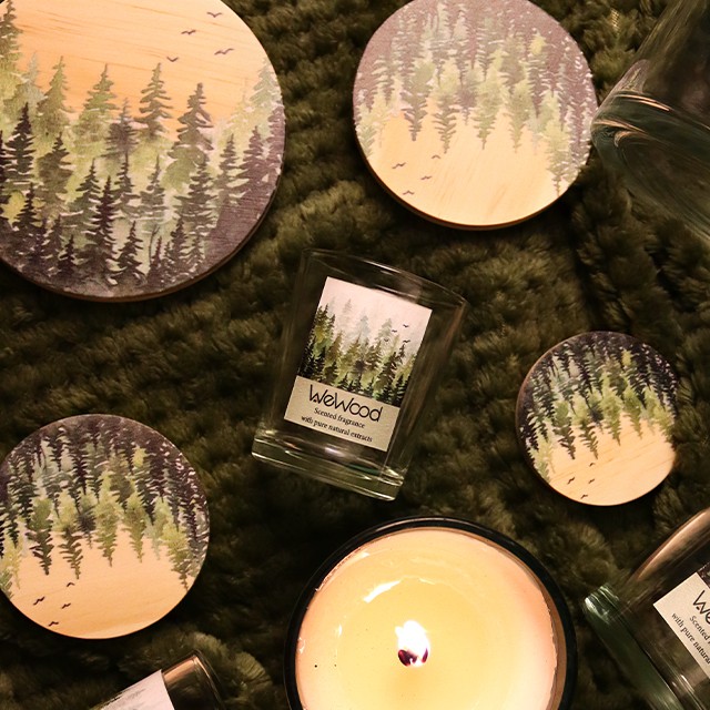 新款印刷木(mù)蓋玻璃燭台