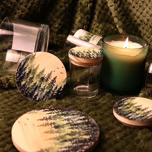 新款印刷木(mù)蓋玻璃燭台