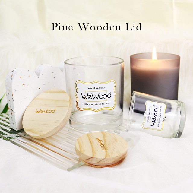 松木(mù)蓋透明(míng)玻璃蠟燭罐