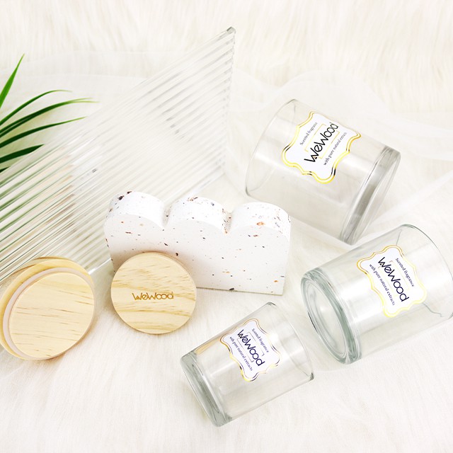 松木(mù)蓋透明(míng)玻璃蠟燭罐