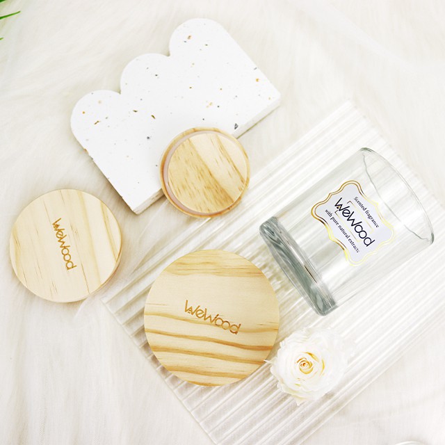 松木(mù)蓋透明(míng)玻璃蠟燭罐