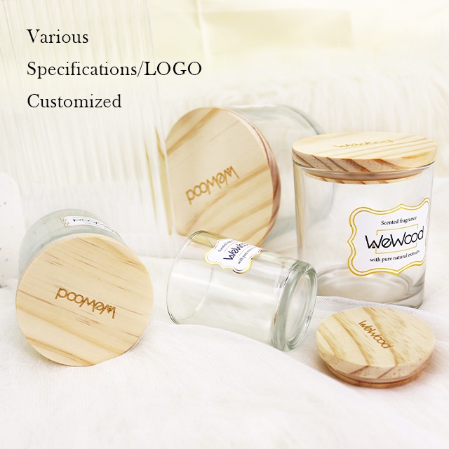 松木(mù)蓋透明(míng)玻璃蠟燭罐