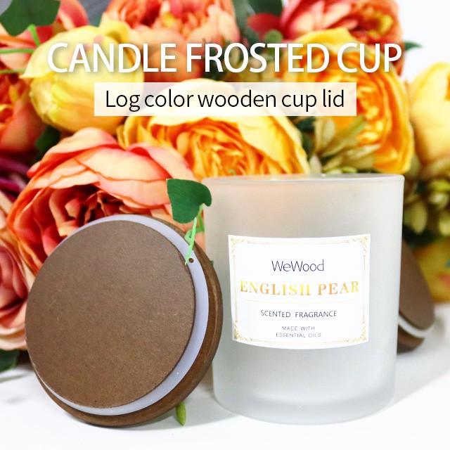 白(bái)色蒙砂玻璃燭台容器(qì)帶木(mù)蓋