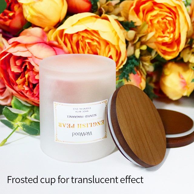 白(bái)色蒙砂玻璃燭台容器(qì)帶木(mù)蓋