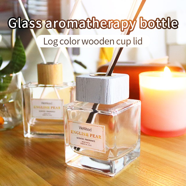 方形無火(huǒ)透明(míng)香氛木(mù)蓋玻璃瓶
