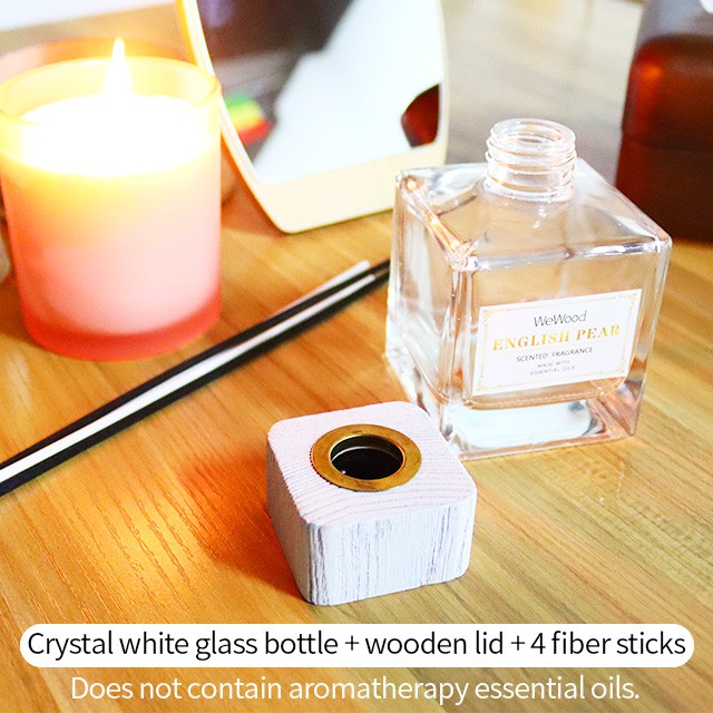 方形無火(huǒ)透明(míng)香氛木(mù)蓋玻璃瓶