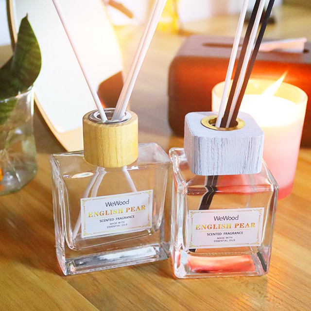 方形無火(huǒ)透明(míng)香氛木(mù)蓋玻璃瓶