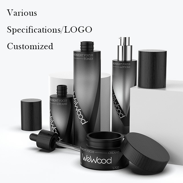 黑(hēi)色木(mù)蓋護膚品水(shuǐ)乳瓶面霜瓶