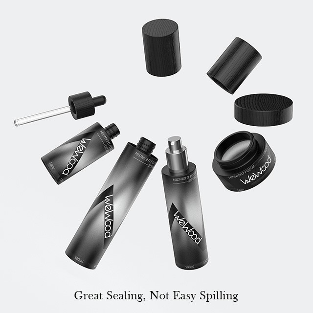 黑(hēi)色木(mù)蓋護膚品水(shuǐ)乳瓶面霜瓶