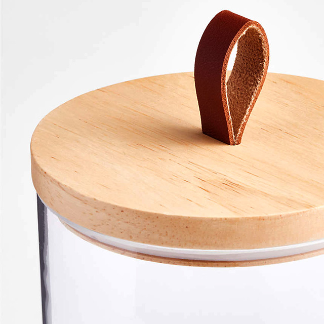 皮質提手木(mù)蓋食品儲物(wù)罐