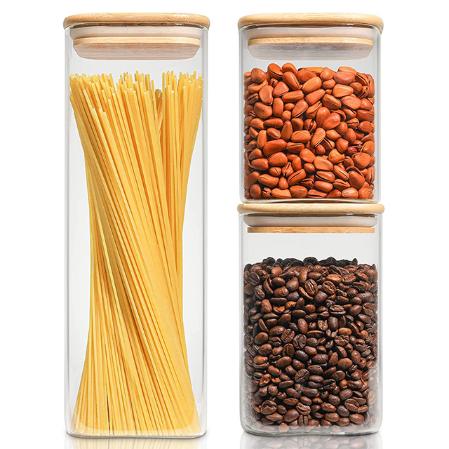 方形竹木(mù)蓋谷物(wù)收納罐