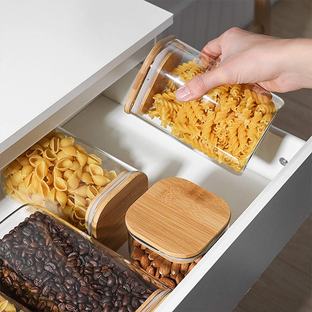 方形竹木(mù)蓋谷物(wù)收納罐
