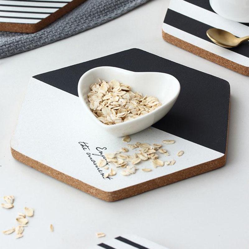 幾何六邊形印刷軟木(mù)杯墊