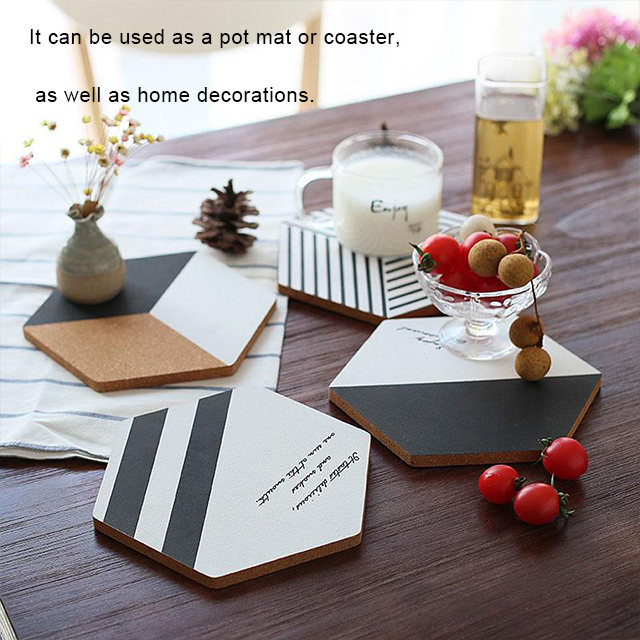 幾何六邊形印刷軟木(mù)杯墊