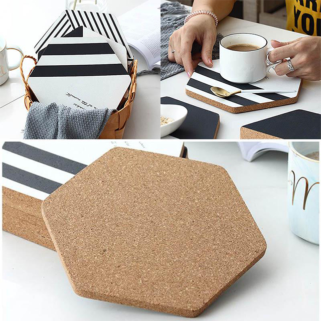 幾何六邊形印刷軟木(mù)杯墊
