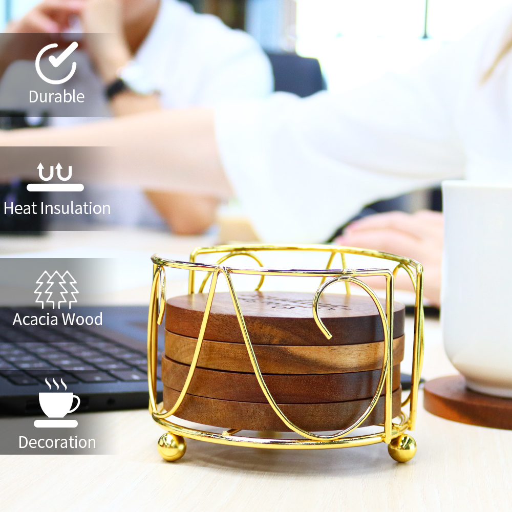 激光(guāng)實木(mù)杯墊套裝帶收納架